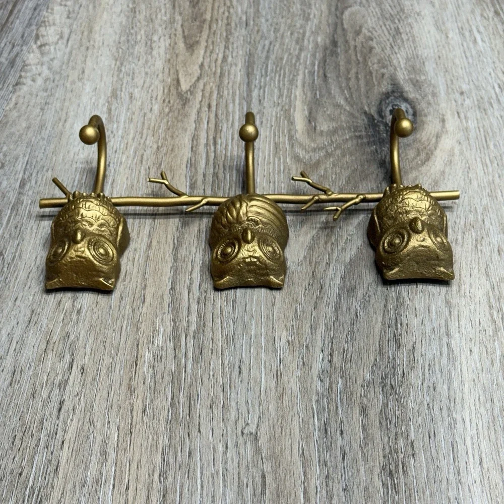 Cast Iron Owl Wall Hook Coat Hat Key Towel MCM Home Decor Gold Finish